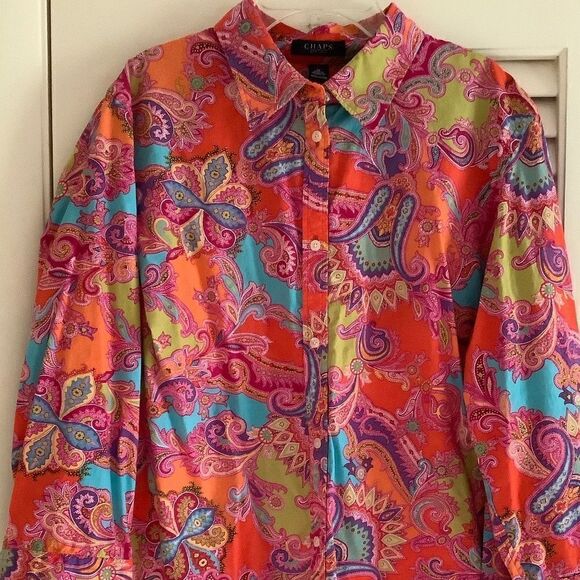 chaps PAISLEY BUTTON DOWN COLLARED WOMAN COTTON SHIRT SIZE US 1X - Picture 9 of 10